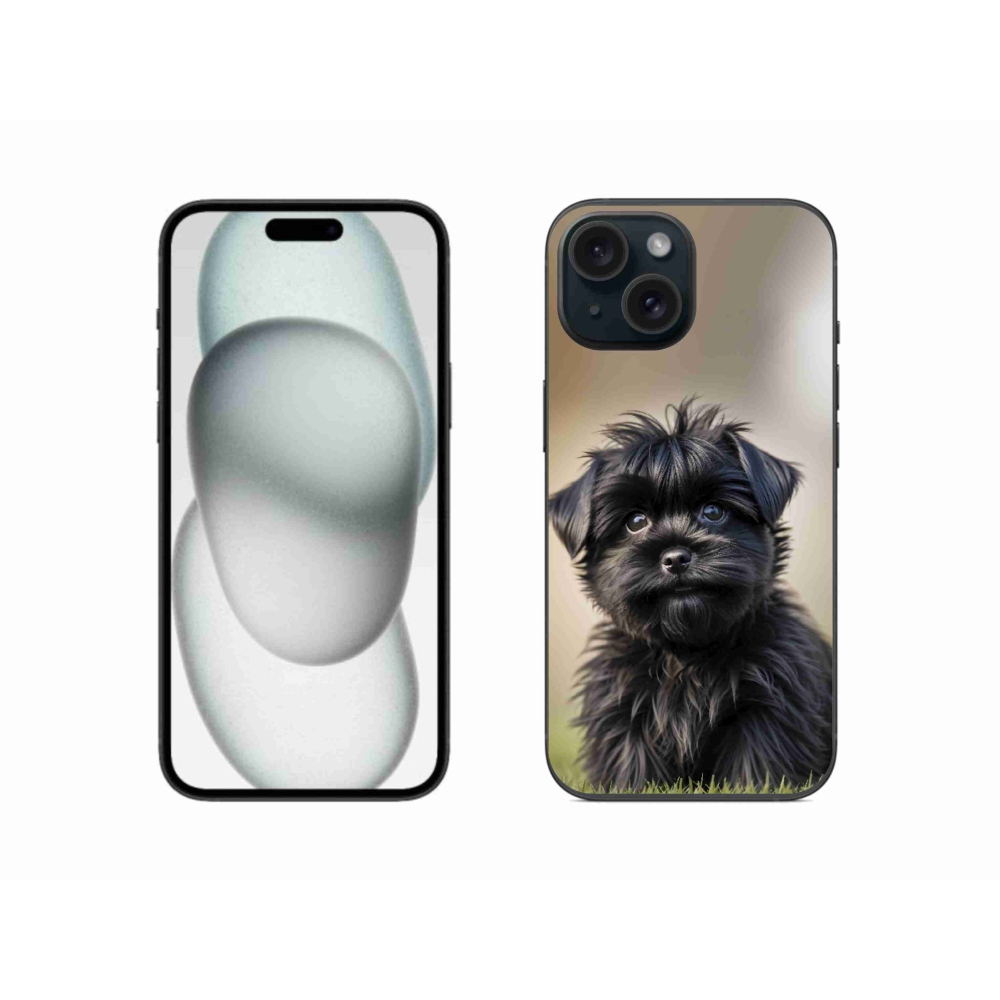 Gélový kryt mmCase na iPhone 15 - roztomilý čierny psík