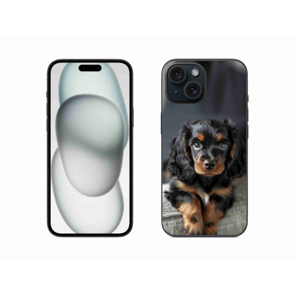 Gélový kryt mmCase na iPhone 15 - roztomilý dlhosrstý jazvečík