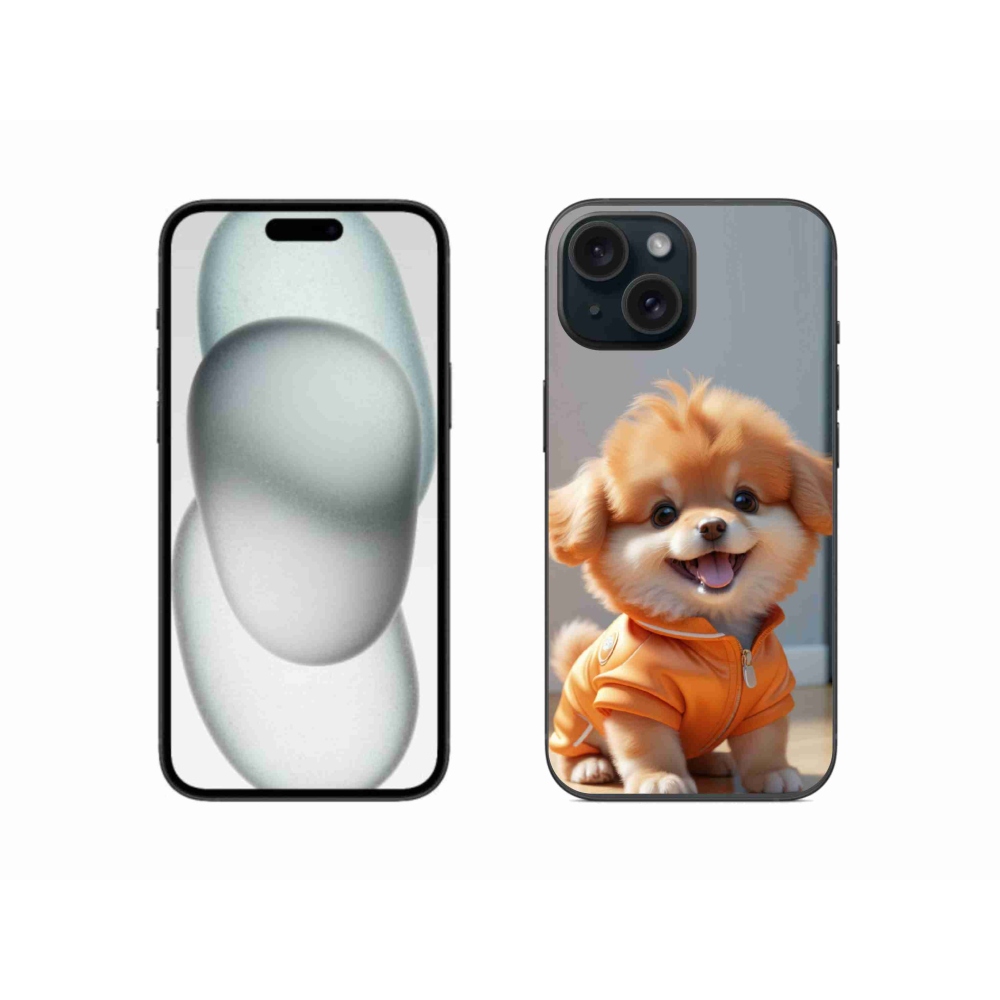 Gélový kryt mmCase na iPhone 15 - roztomilý pomeranian v mikine
