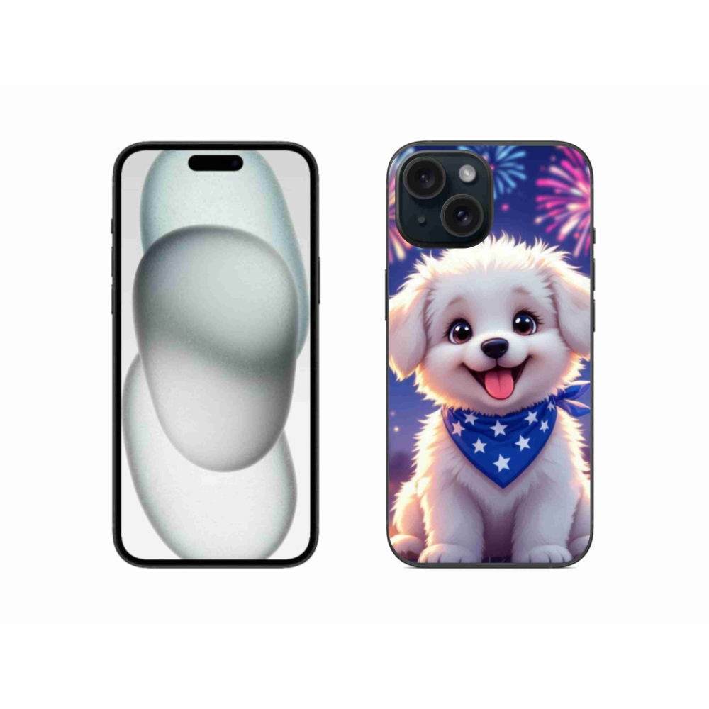 Gélový kryt mmCase na iPhone 15 - slávnostné šteňa