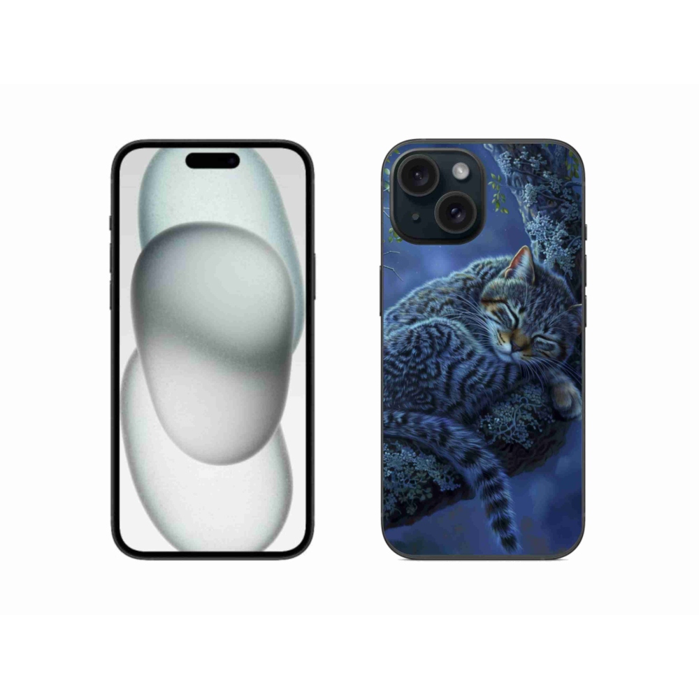 Gélový kryt mmCase na iPhone 15 - spiaca mačka