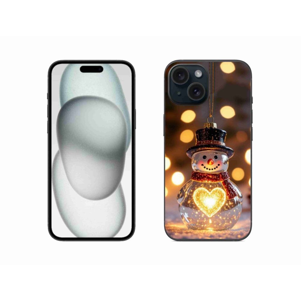 Gélový kryt mmCase na iPhone 15 - svietiaci vianočný snehuliak