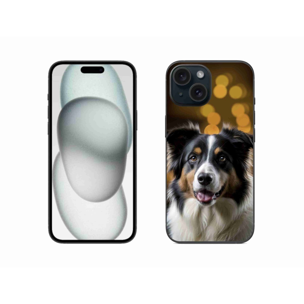 Gélový kryt mmCase na iPhone 15 - usmievavý austrálsky ovčiak