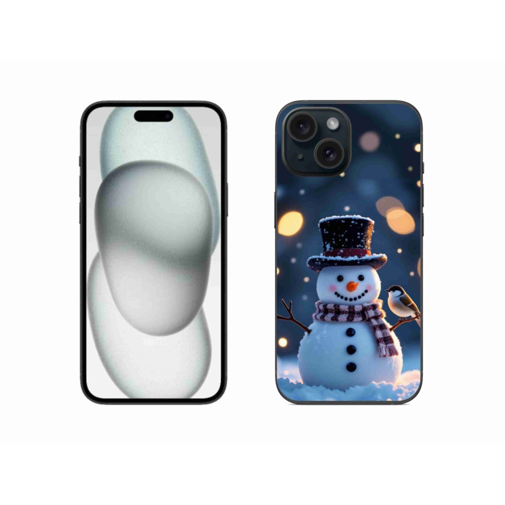 Gélový kryt mmCase na iPhone 15 - vianočný snehuliak