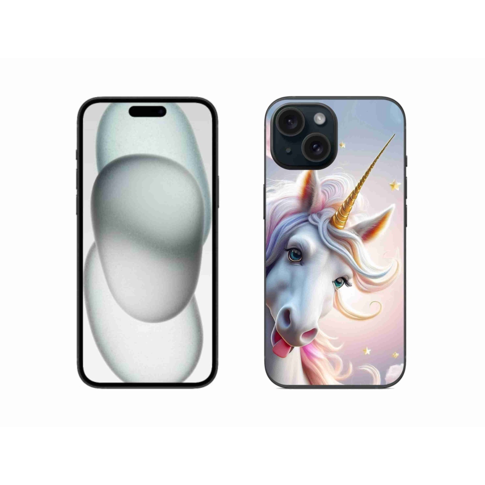 Gélový kryt mmCase na iPhone 15 - veselý jednorožec
