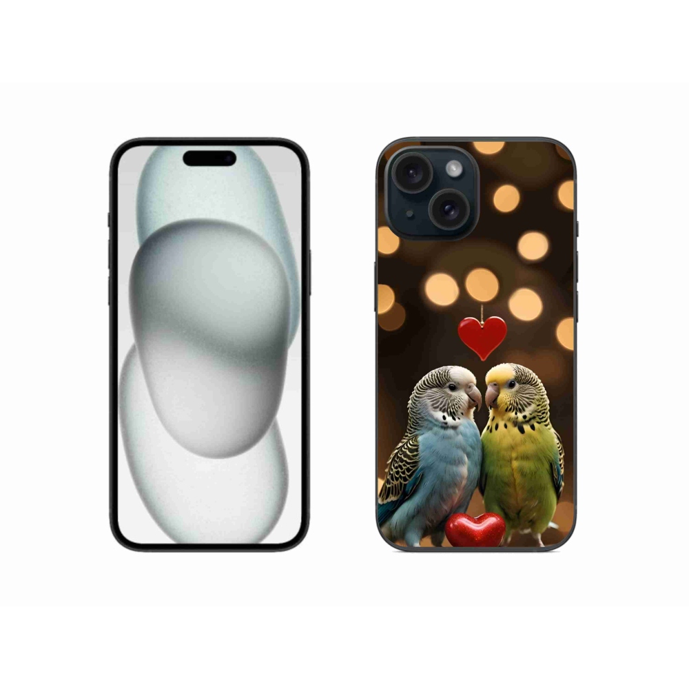 Gélový kryt mmCase na iPhone 15 - zamilovaní papagáje