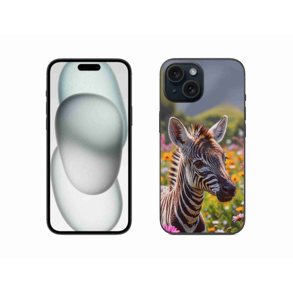 Gélový kryt mmCase na iPhone 15 - zebra na lúke