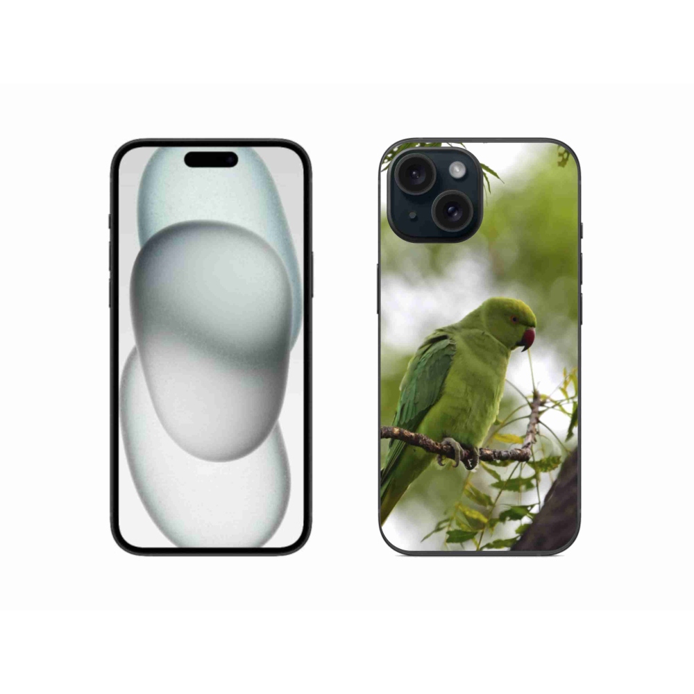 Gélový kryt mmCase na iPhone 15 - zelený papagáj