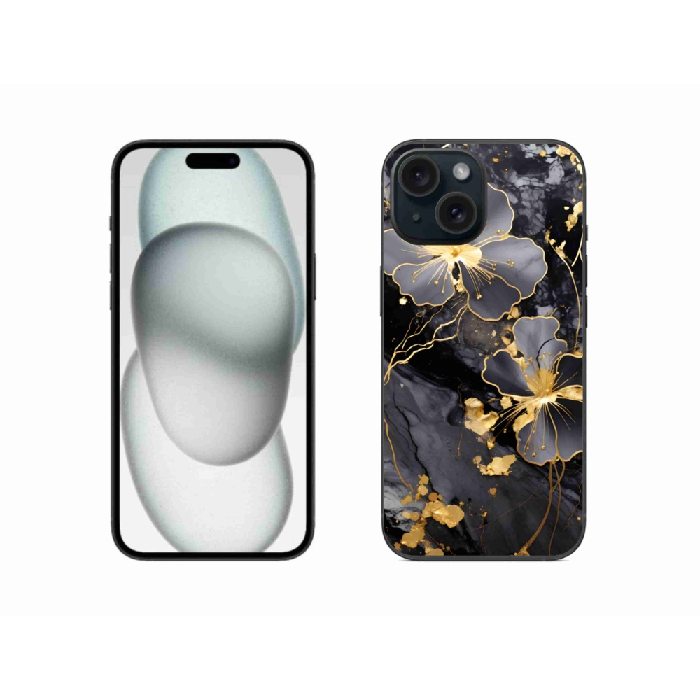Gélový kryt mmCase na iPhone 15 - zlaté kvety