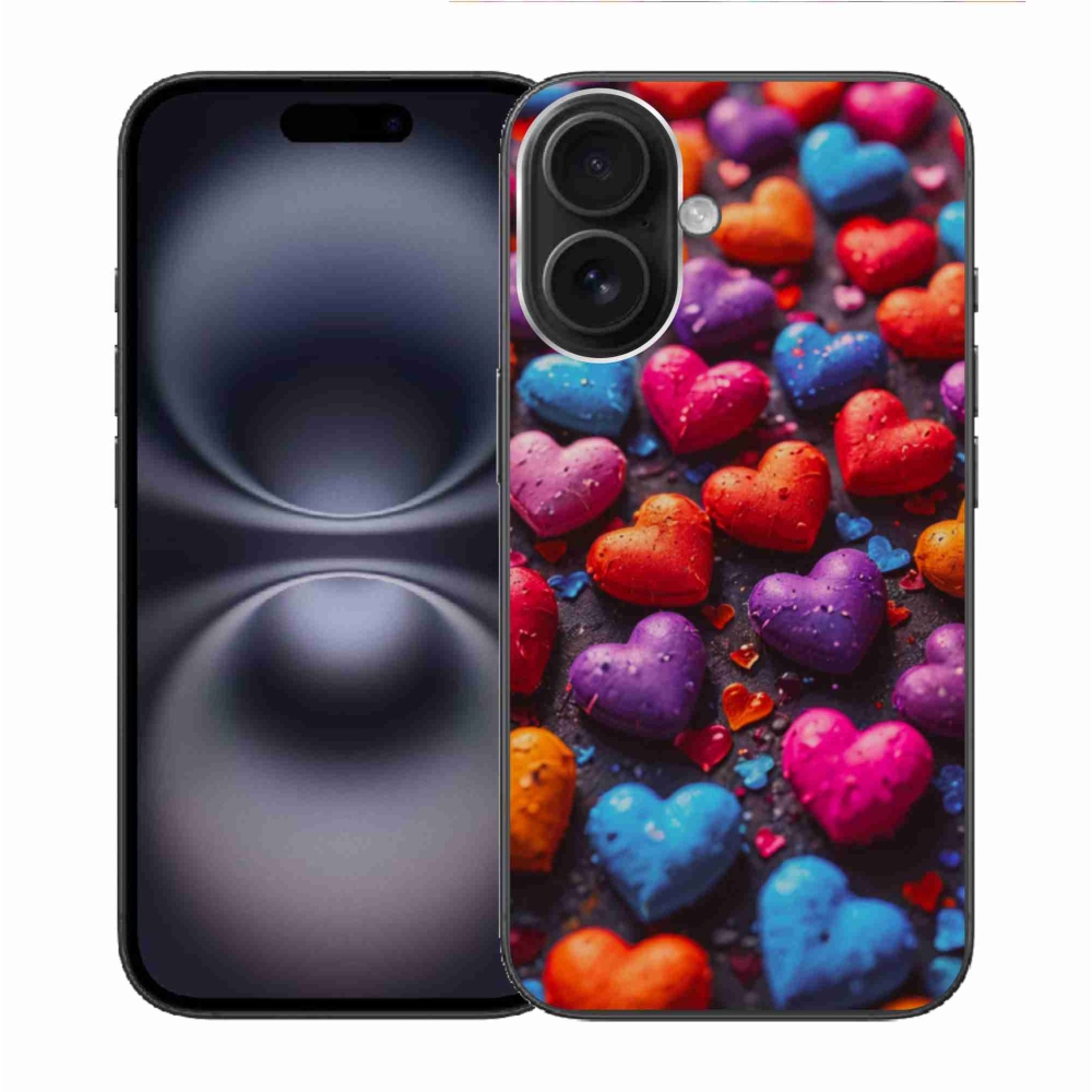 Gélový kryt mmCase na iPhone 16 - farebné srdcia