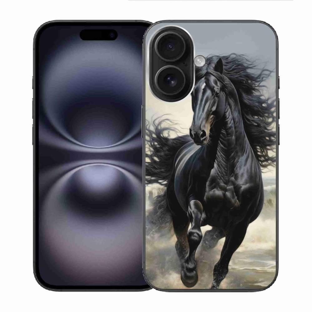 Gélový kryt mmCase na iPhone 16 - bežiaci čierny kôň