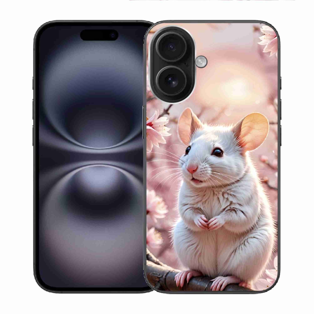 Gélový kryt mmCase na iPhone 16 - biela myš na vetve