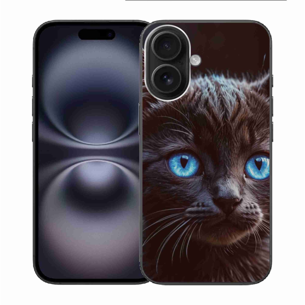Gélový kryt mmCase na iPhone 16 - čierne mačiatko 2