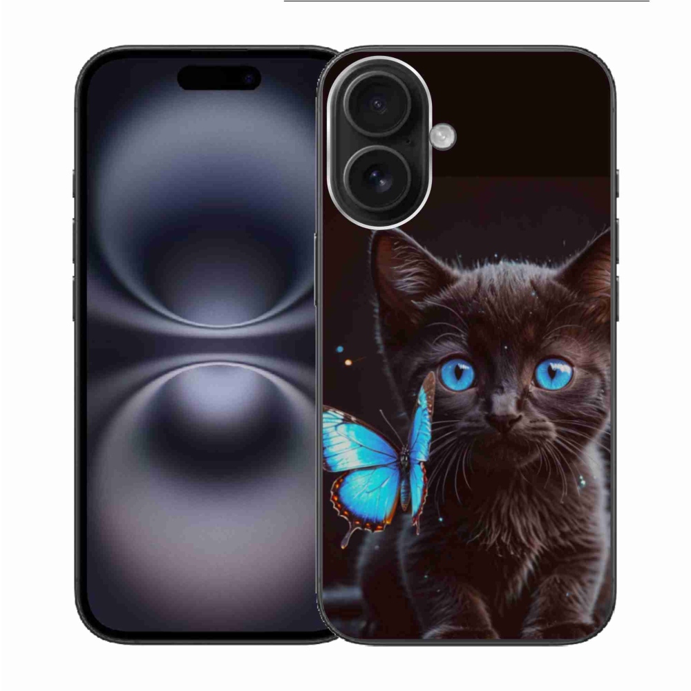 Gélový kryt mmCase na iPhone 16 - čierne mačiatko 3