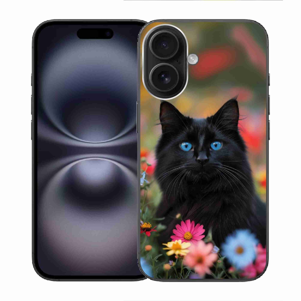 Gélový kryt mmCase na iPhone 16 - čierne mačiatko 4