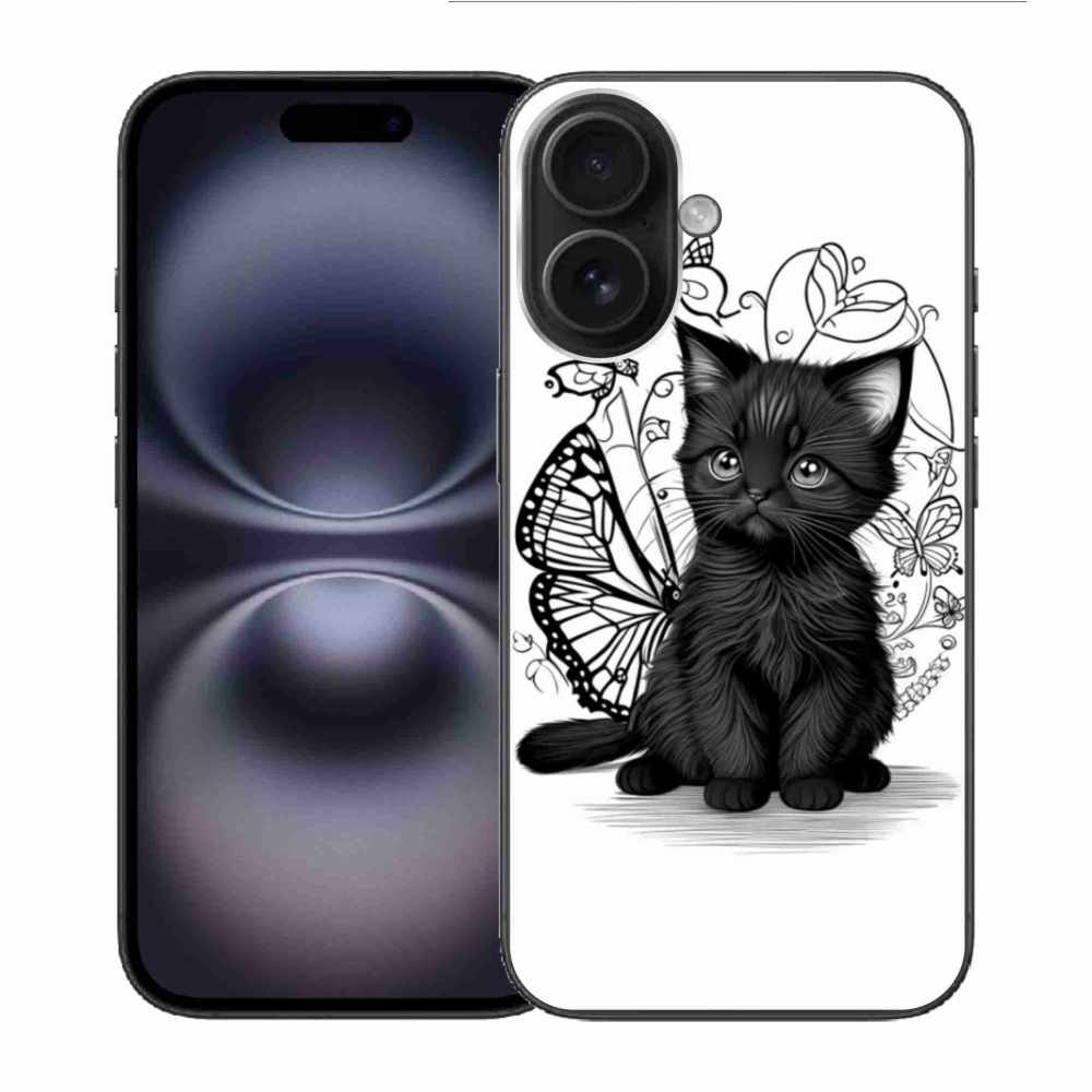 Gélový kryt mmCase na iPhone 16 - čierne mačiatko