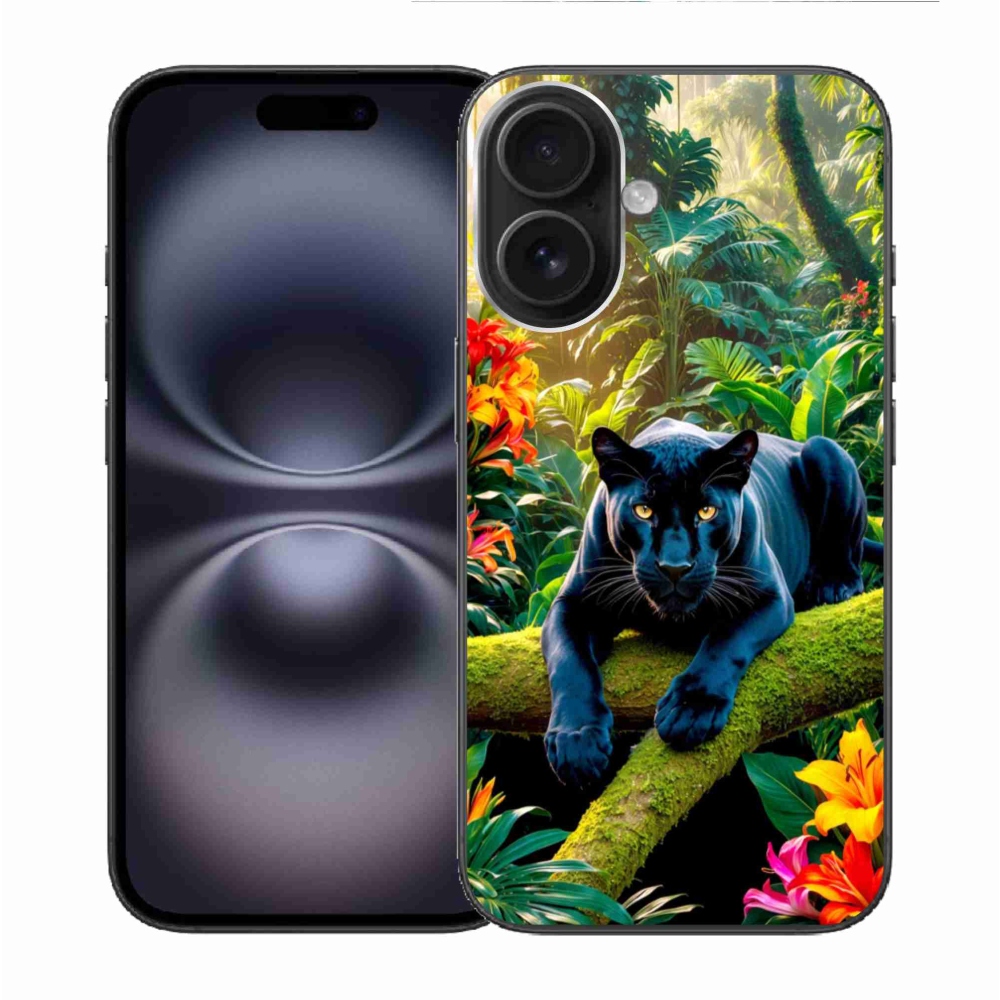 Gélový kryt mmCase na iPhone 16 - čierny panter v džungli