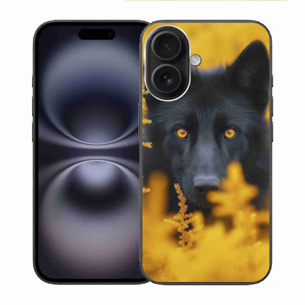 Gélový kryt mmCase na iPhone 16 - čierny vlk 2