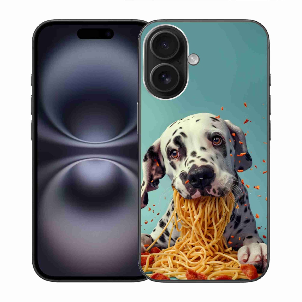 Gélový kryt mmCase na iPhone 16 - dalmatín a špagety