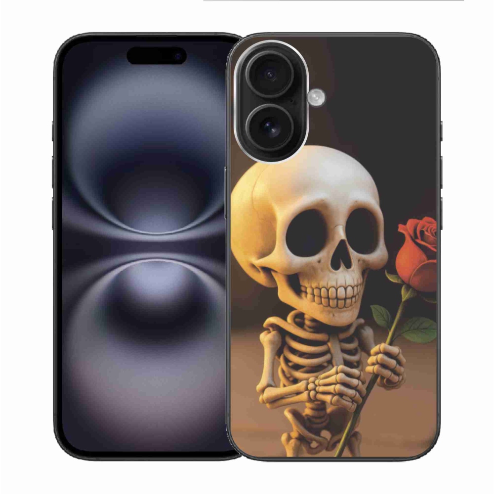 Gélový kryt mmCase na iPhone 16 - kostlivec s ružou