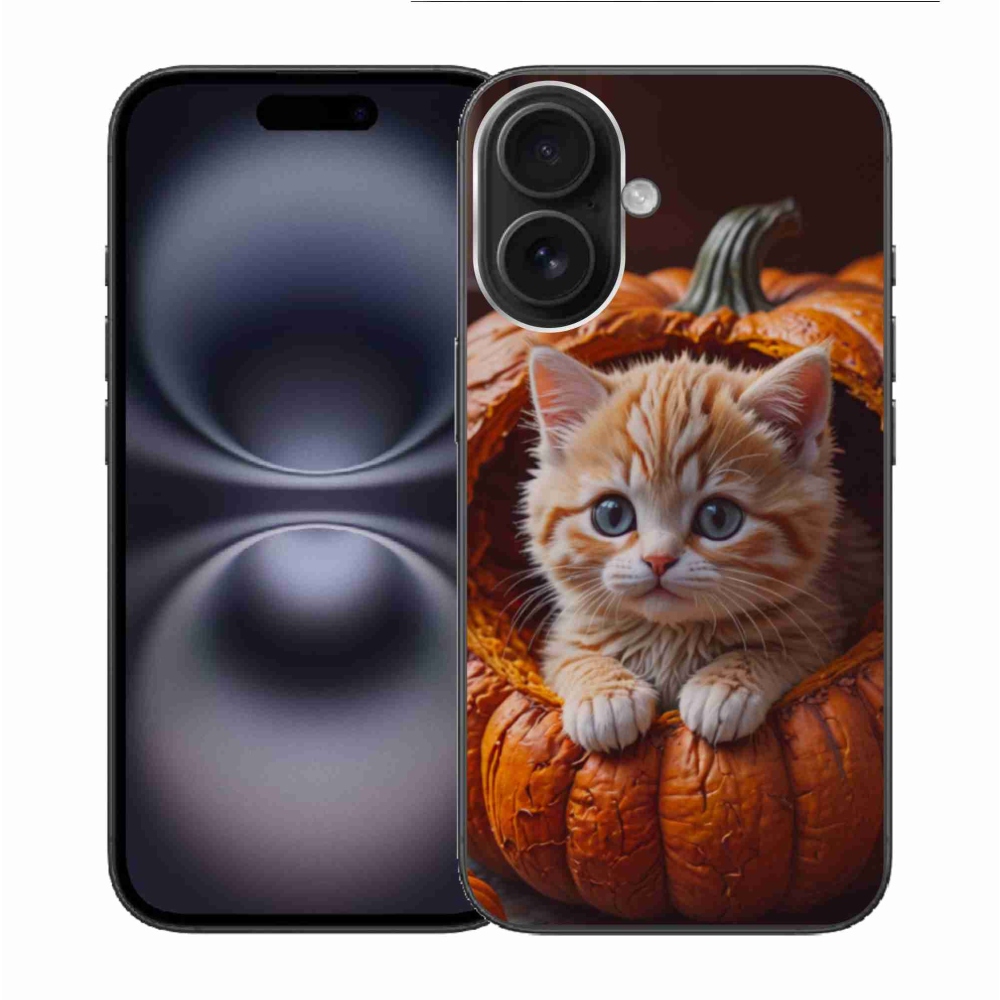 Gélový kryt mmCase na iPhone 16 - mačiatko a tekvica 2