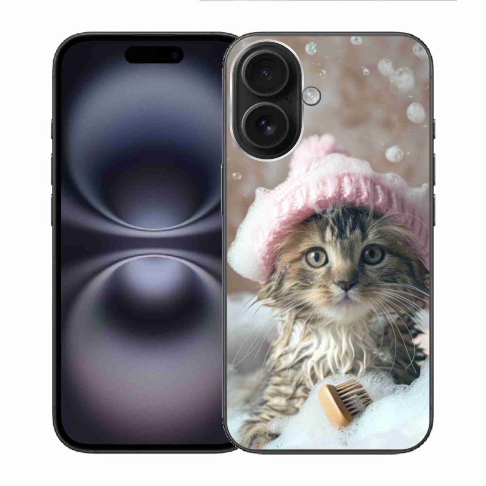 Gélový kryt mmCase na iPhone 16 - mačiatko a kúpeľ