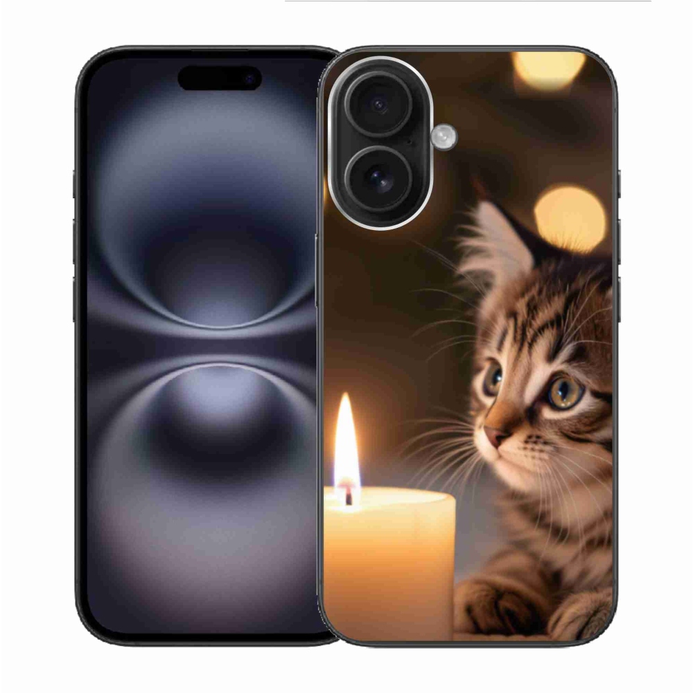 Gélový kryt mmCase na iPhone 16 - mačiatko a sviečka