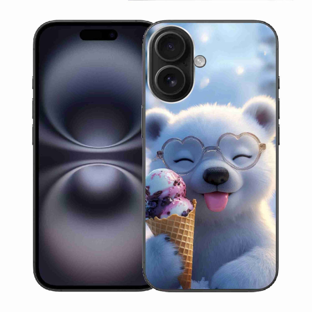 Gélový kryt mmCase na iPhone 16 - medvedík so zmrzlinou