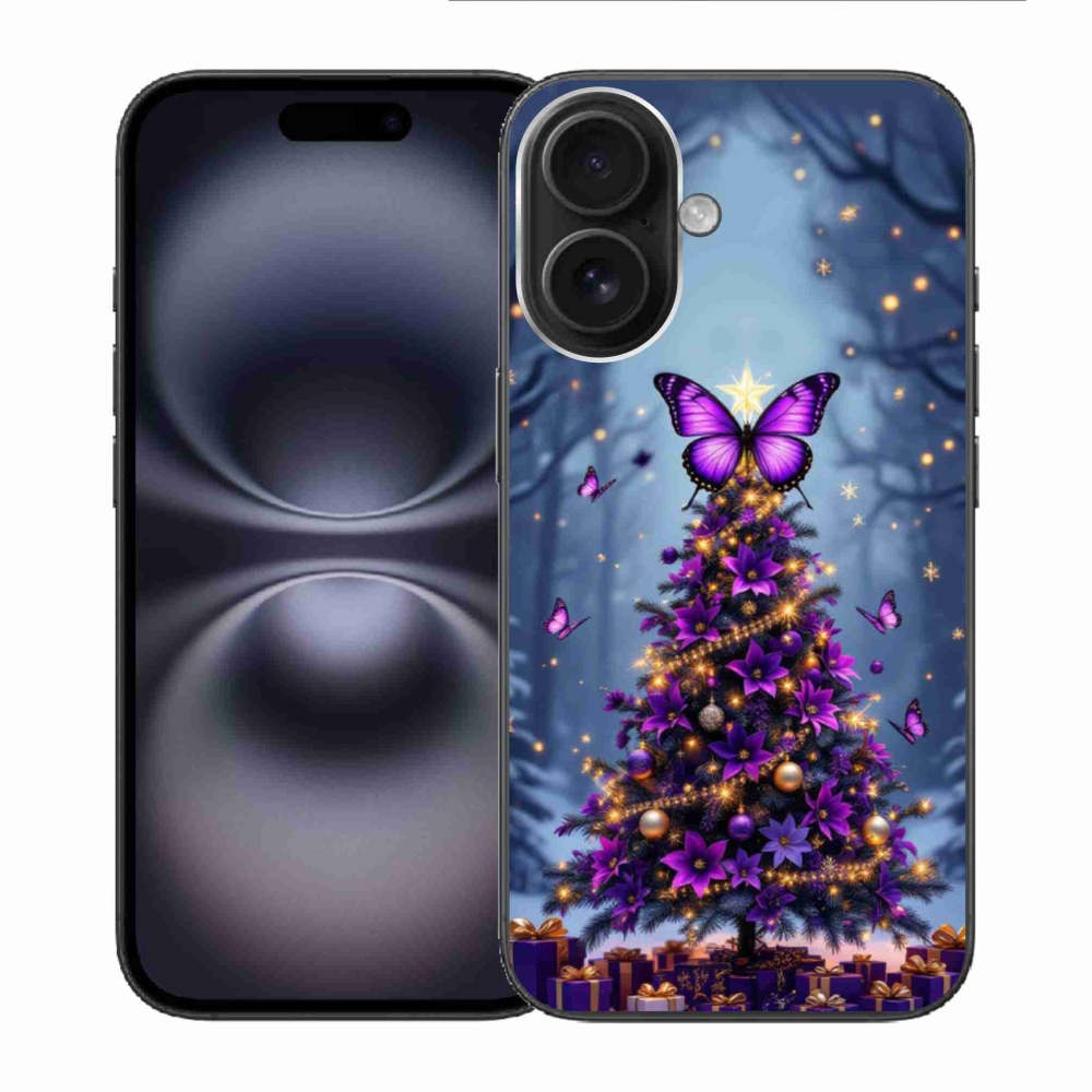 Gélový kryt mmCase na iPhone 16 - motýlí vianočný stromček