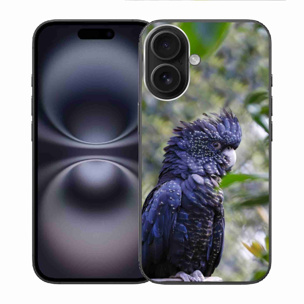 Gélový kryt mmCase na iPhone 16 - papagáj kakadu čierny