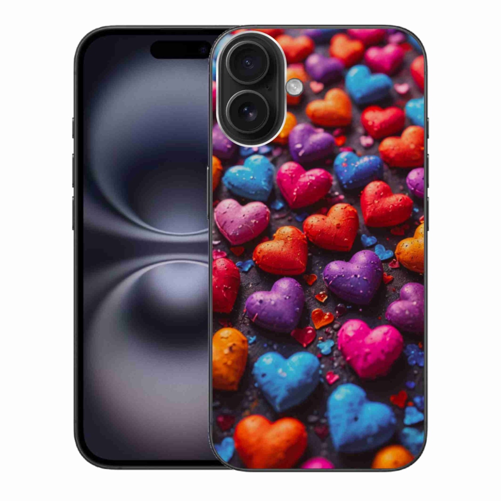 Gélový kryt mmCase na iPhone 16 Plus - farebné srdcia