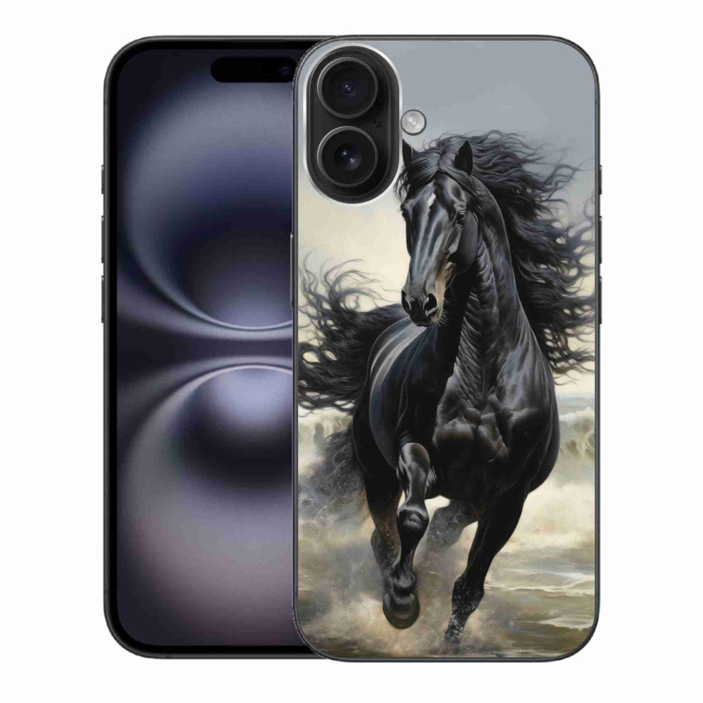 Gélový kryt mmCase na iPhone 16 Plus - bežiaci čierny kôň