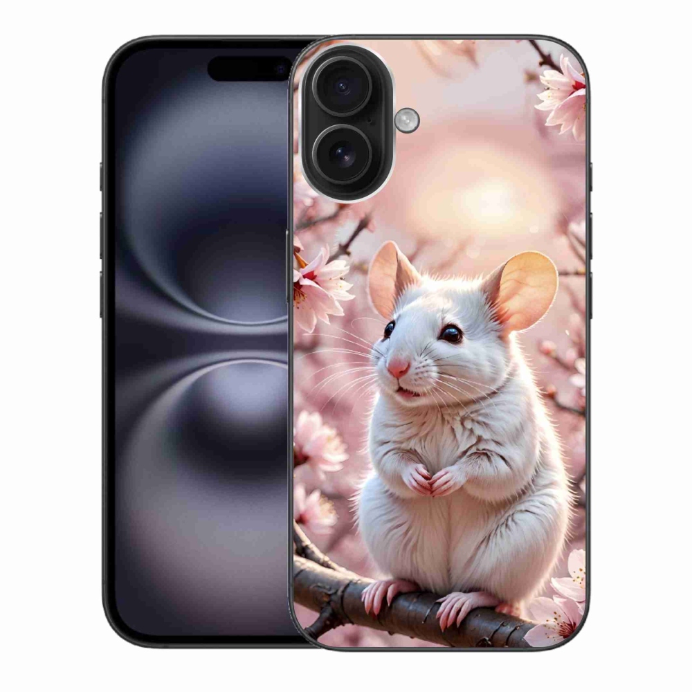 Gélový kryt mmCase na iPhone 16 Plus - biela myš na vetve