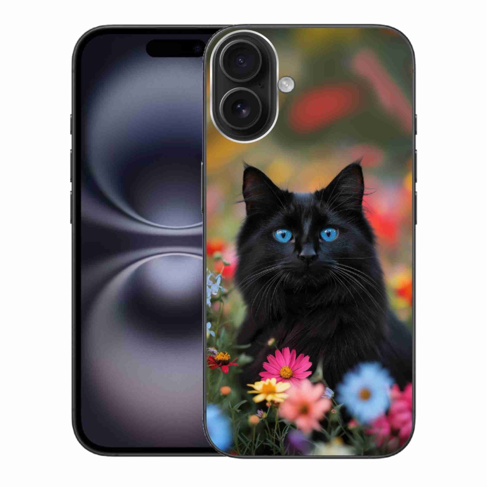 Gélový kryt mmCase na iPhone 16 Plus - čierne mačiatko 4