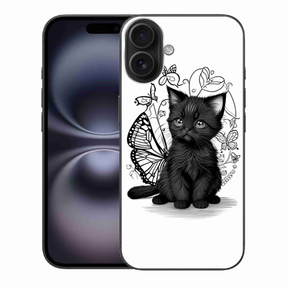 Gélový kryt mmCase na iPhone 16 Plus - čierne mačiatko