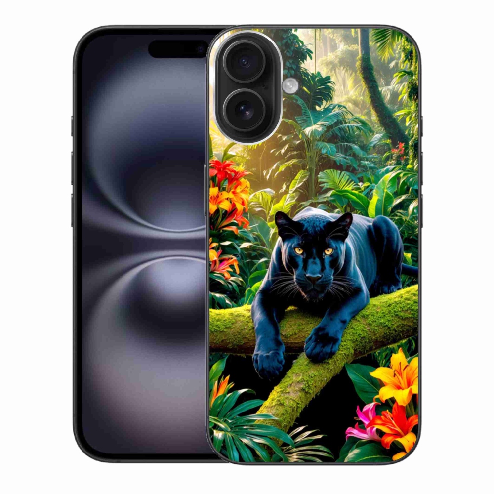 Gélový kryt mmCase na iPhone 16 Plus - čierny panter v džungli