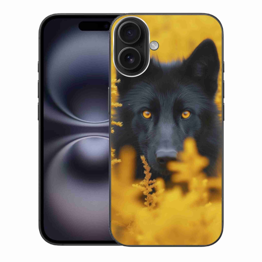 Gélový kryt mmCase na iPhone 16 Plus - čierny vlk 2