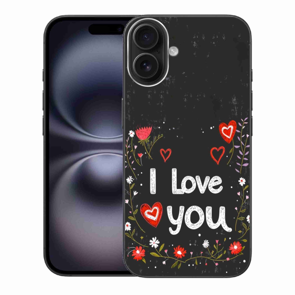 Gélový kryt mmCase na iPhone 16 Plus - I love you čierne pozadie