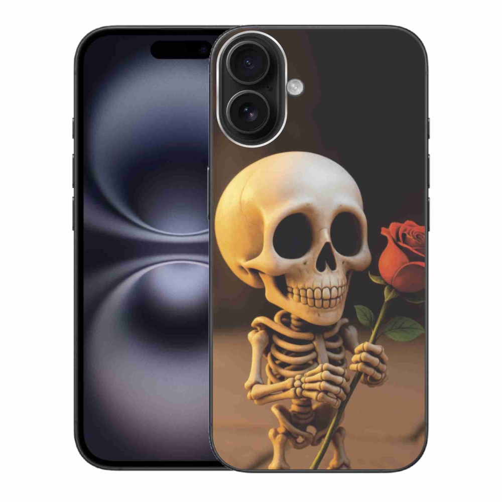 Gélový kryt mmCase na iPhone 16 Plus - kostlivec s ružou