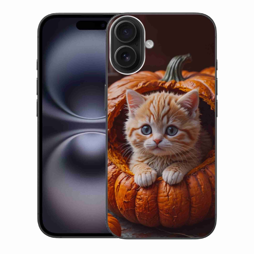 Gélový kryt mmCase na iPhone 16 Plus - mačiatko a tekvica 2