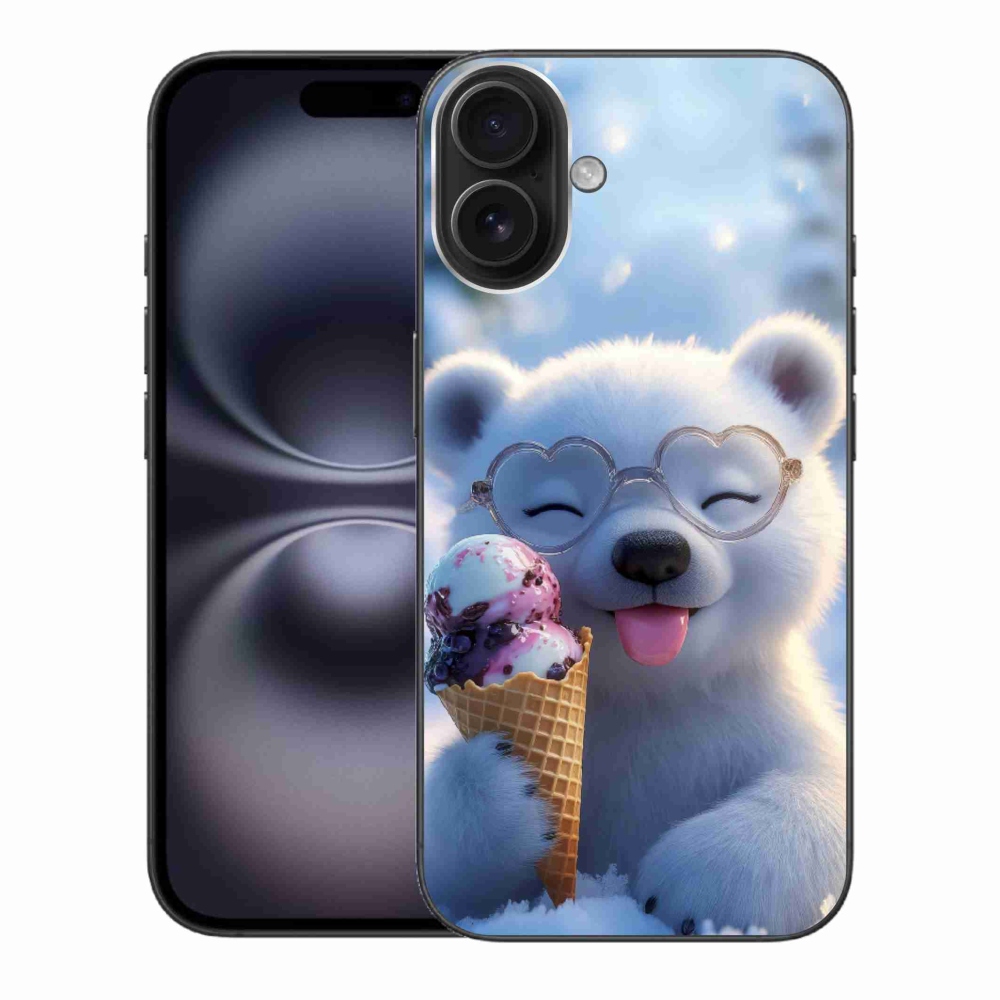 Gélový kryt mmCase na iPhone 16 Plus - medvedík so zmrzlinou