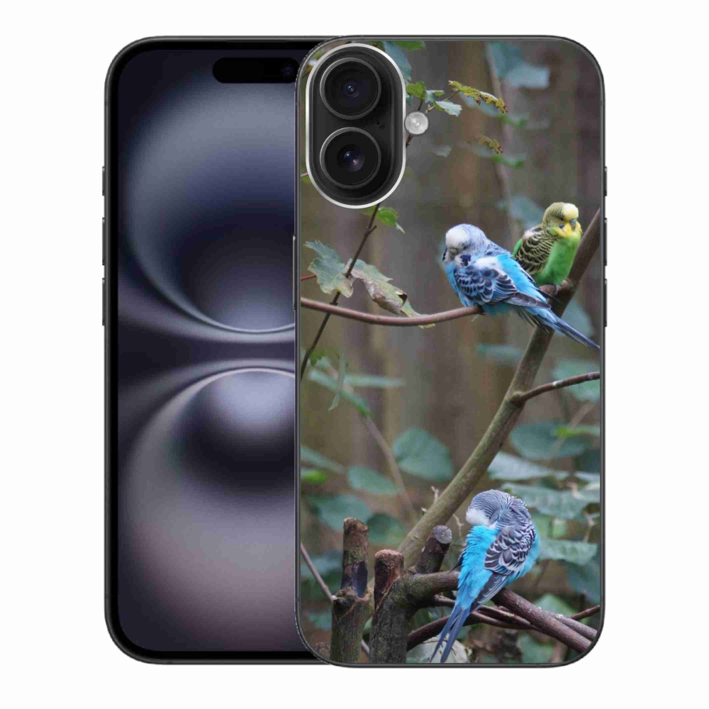 Gélový kryt mmCase na iPhone 16 Plus - papagáje na vetve