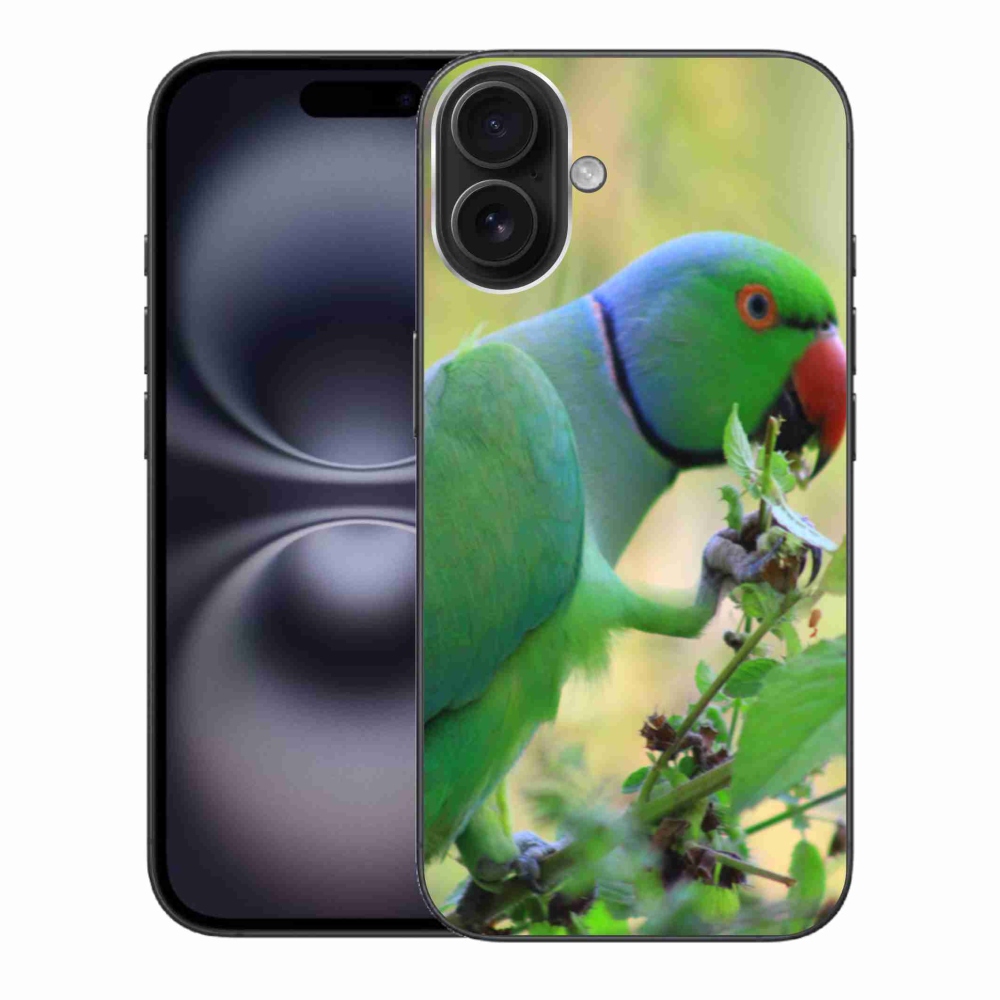 Gélový kryt mmCase na iPhone 16 Plus - papagáj Alexandr
