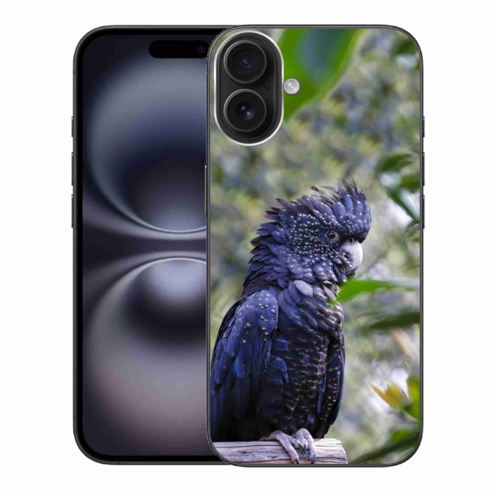 Gélový kryt mmCase na iPhone 16 Plus - papagáj kakadu čierny