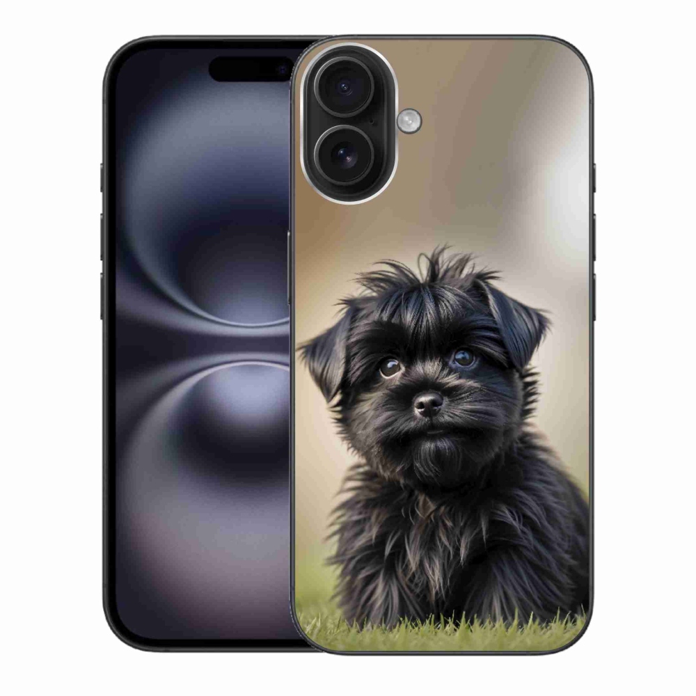 Gélový kryt mmCase na iPhone 16 Plus - roztomilý čierny psík