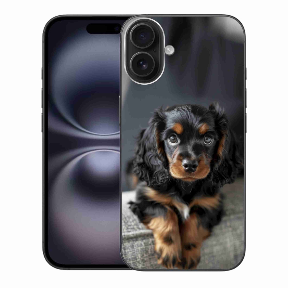 Gélový kryt mmCase na iPhone 16 Plus - roztomilý dlhosrstý jazvečík