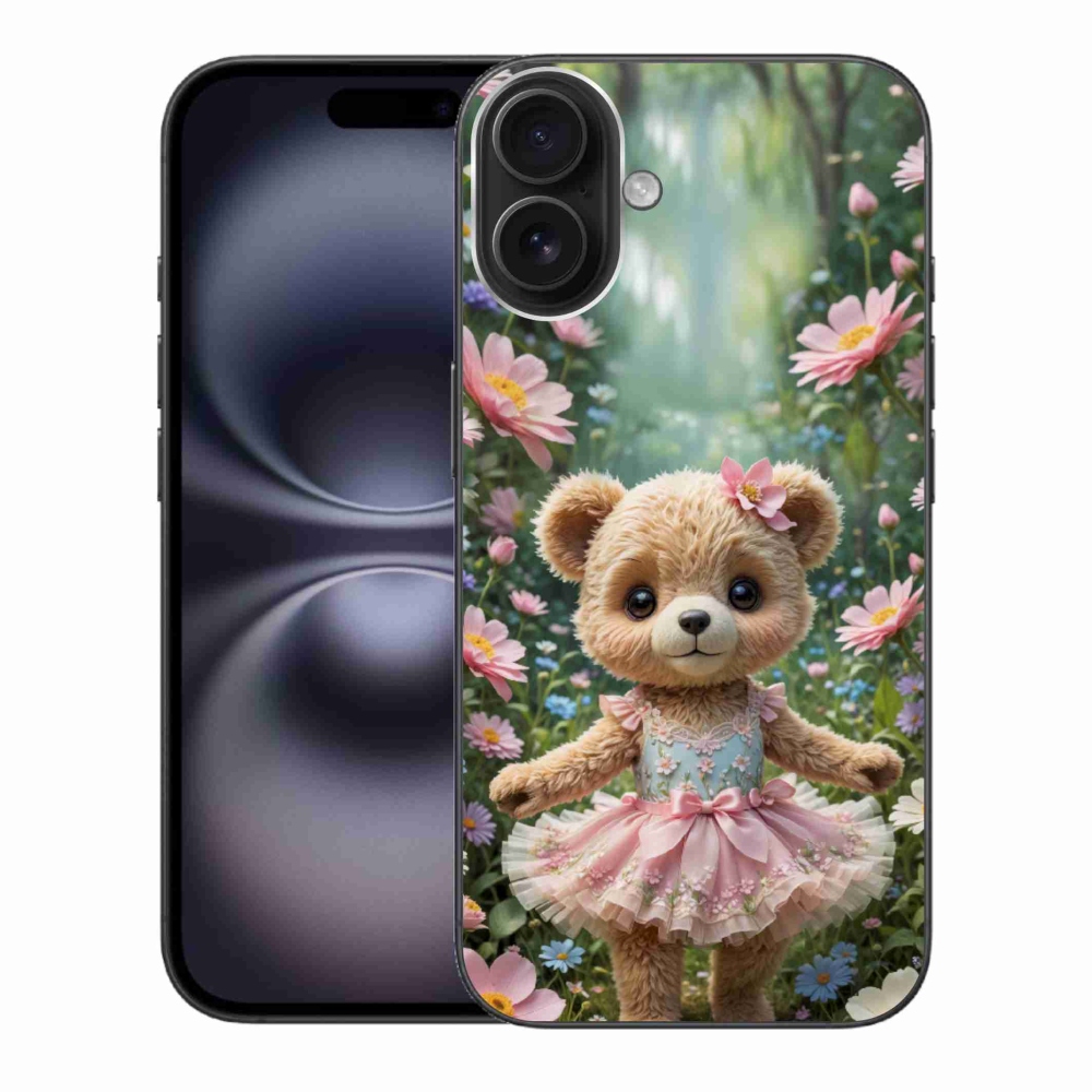 Gélový kryt mmCase na iPhone 16 Plus - roztomilý medvedík v kvetoch