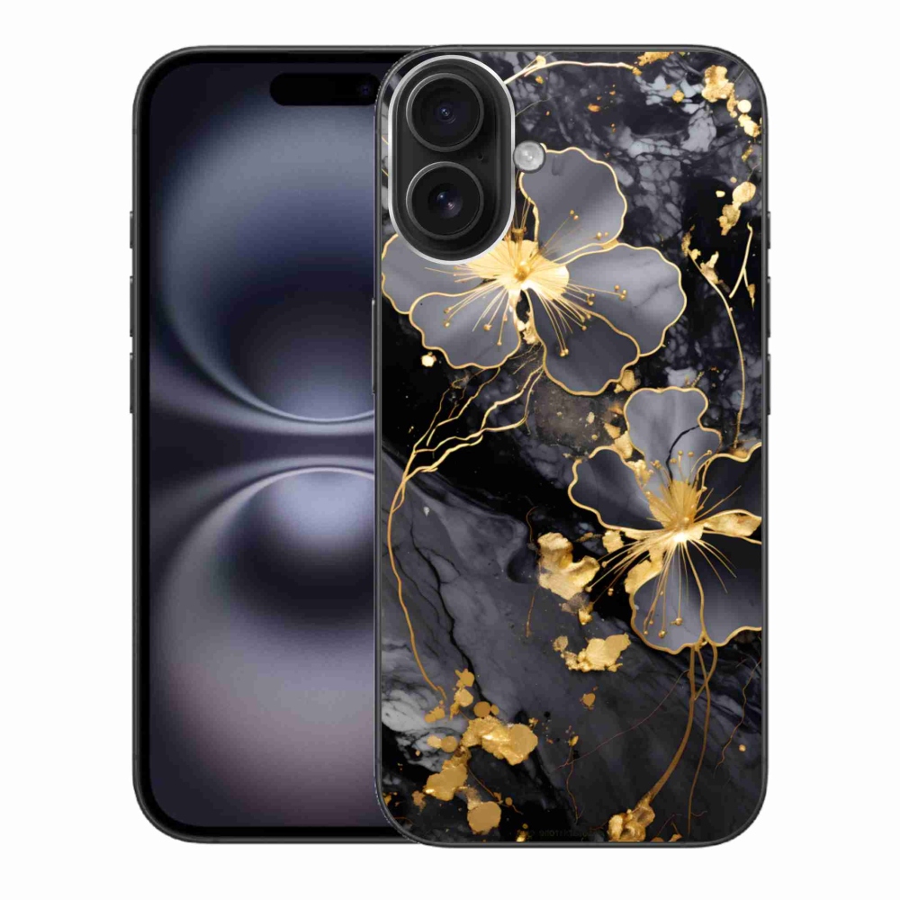 Gélový kryt mmCase na iPhone 16 Plus - zlaté kvety