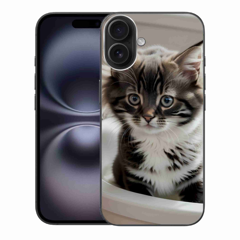 Gélový kryt mmCase na iPhone 16 Plus - zvedavé mačiatko