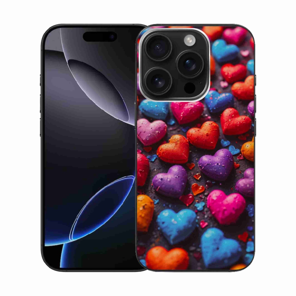 Gélový kryt mmCase na iPhone 16 Pro - farebné srdcia